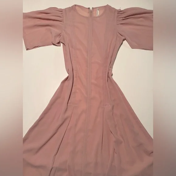 Anthropologie Pale Pink Puff-Sleeve Midi Dress - Picture 4 of 5